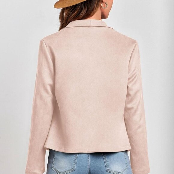 New Women's Faux Suede Cropped Jacket in Beige Apricot, Size M - Picture 2 of 9
